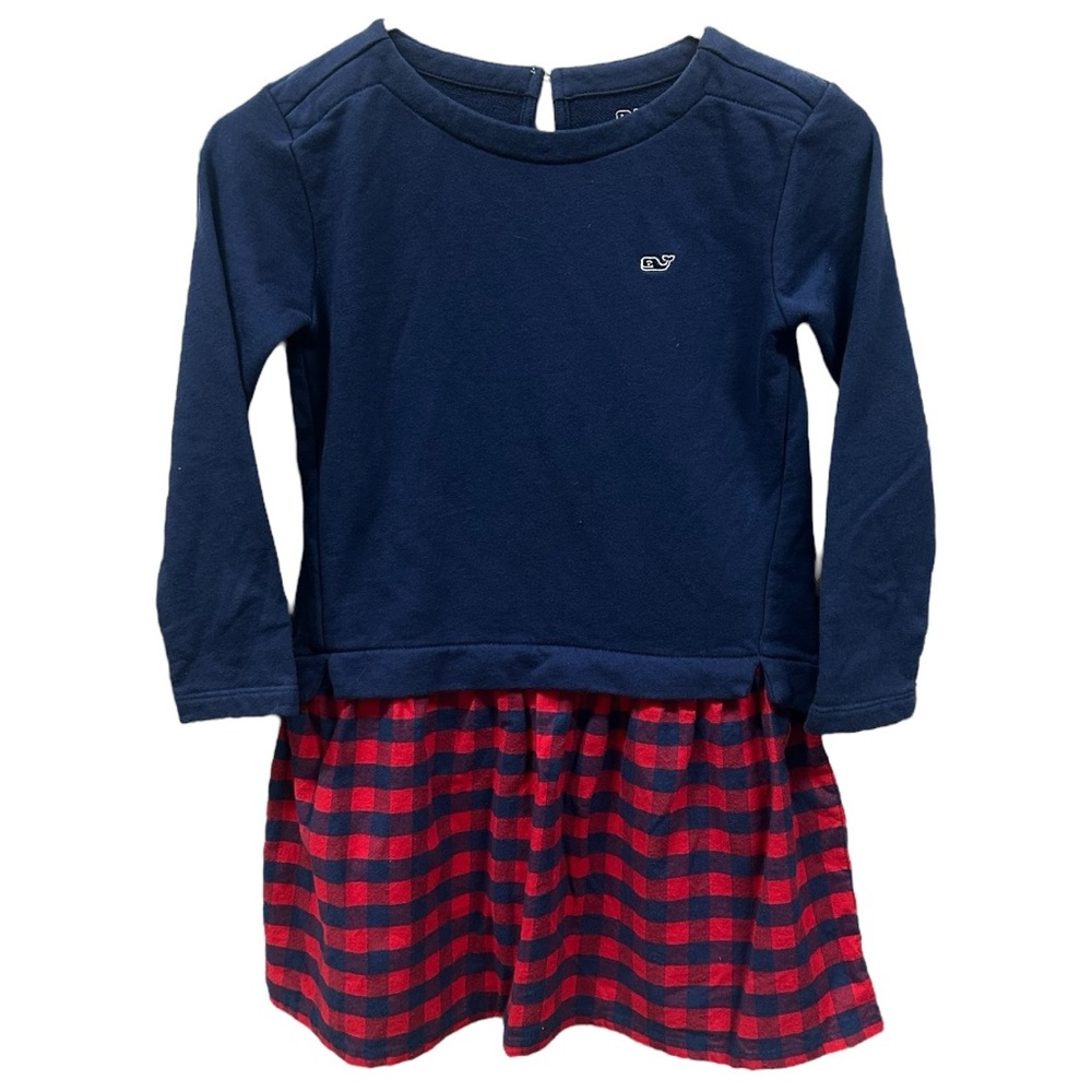 Vineyard Vines Girls Navy Plaid Dress Long Sleeve‎ Holiday Preppy Sz S(7-8)